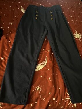 Black High-Waist Button Front Pants